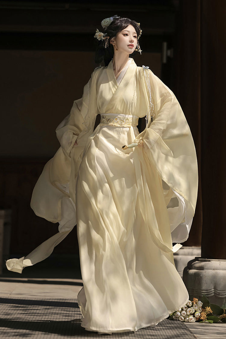 [Spring Harmony] Long Trumpet Sleeves Embroidered Chinese Inspired Hanfu Dress Set 2 Colors - Product - 13