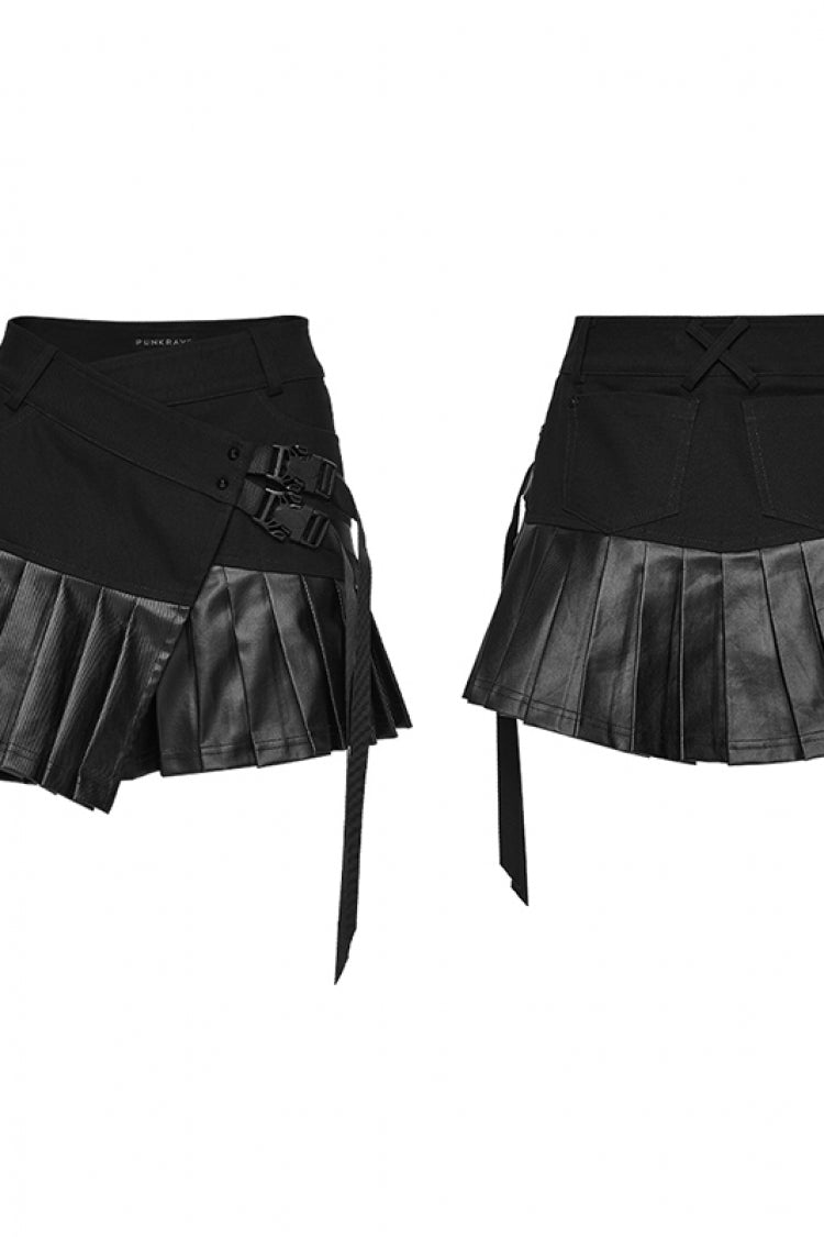 Black Asymmetric Buckled Pleated Women's Punk Skirt - Product - 9