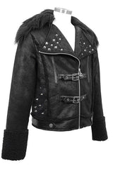 Black Wool Collar Decadent Warm Short Mens Punk Jacket - Product - 4