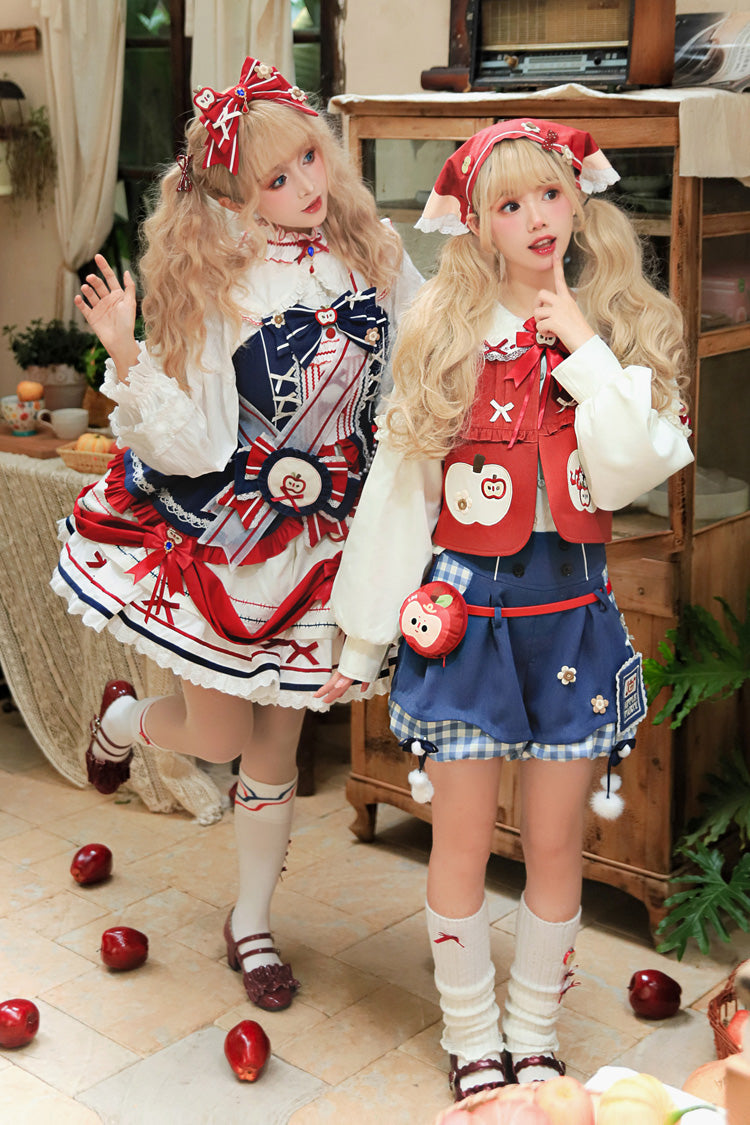 Multi-Color [Witch Gina] Long Sleeves Print Bowknot Ouji Sweet Lolita Vest Shorts Set - Product - 5