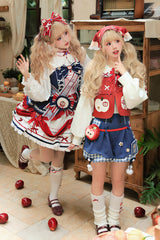 Multi-Color [Witch Gina] Long Sleeves Print Bowknot Ouji Sweet Lolita Vest Shorts Set - Product - 5