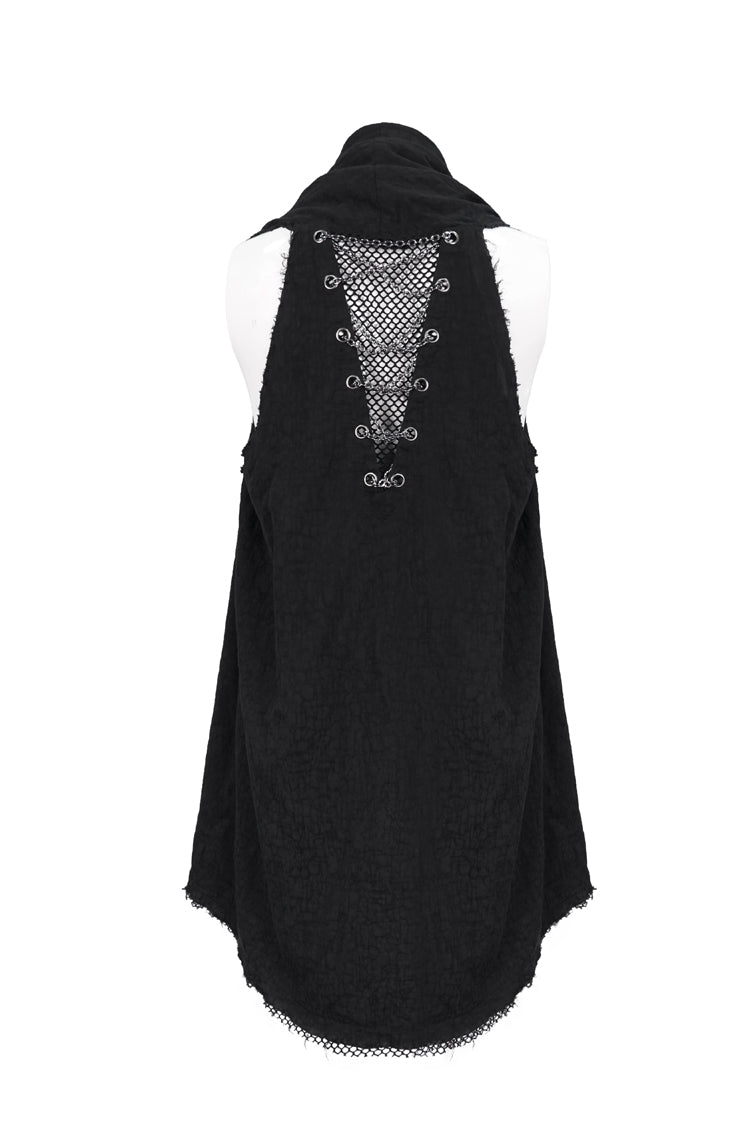 Black Aluminum Chain Stitching Design Distressed Cotton Linen All Seasons Men's Punk Vest - Product - 9