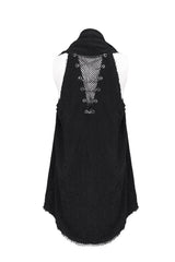 Black Aluminum Chain Stitching Design Distressed Cotton Linen All Seasons Men's Punk Vest - Product - 9