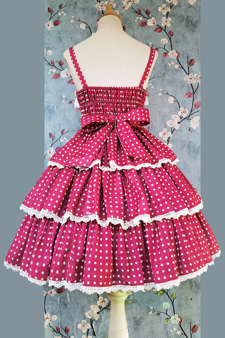 Red [Cloth Cat] Triple-Layered Polka Dots Print Ruffle Bowknot Sweet Lolita Dress - Product - 4