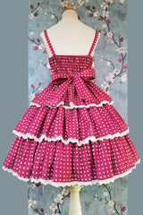 Red [Cloth Cat] Triple-Layered Polka Dots Print Ruffle Bowknot Sweet Lolita Dress - Product - 4