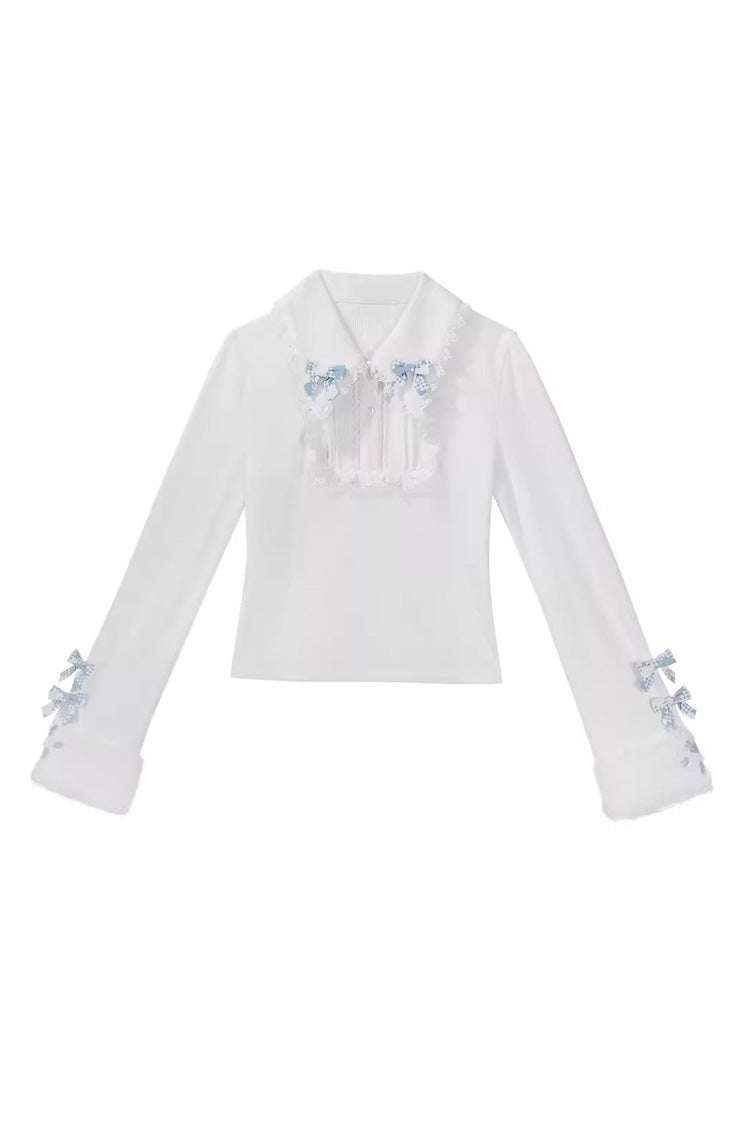 Light Blue [Rolling Snowballs] Printed Bow Sweet Lolita Jsk Dress Set - Top - 17