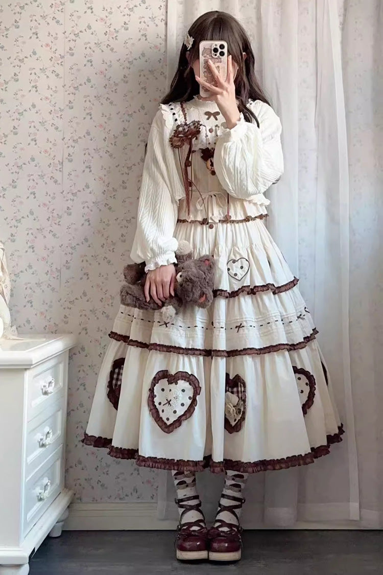 Ivory [Lovely Heart] Triple-Layered Ruffle Embroidery Bowknot Sweet Elegant Lolita Skirt - Product - 10