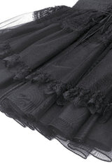 Black V Collar Sleeveless Multi-Layered Lace Trim Lace-Up Women's Gothic Party Slip Graduation Dress - Product - 19