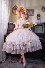 Yellow [Glazed Phantom] Off Shoulder Ruffle Hanayome Bowknot Lace Sweet Elegant Lolita Dress - Yellow - 1