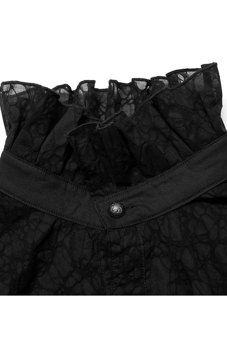 Black Gothic Long Sleeve Mesh Texture Fabric Lace Pleated Ruffle Tie Design Men's Shirt - Product - 6
