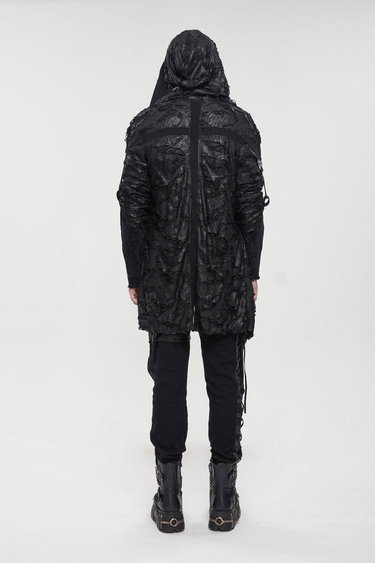 Black Irregular Sharp Corner Hem Tattered Knitted Stitching Design Four Seasons Casual Men's Punk Jacket - Product - 5