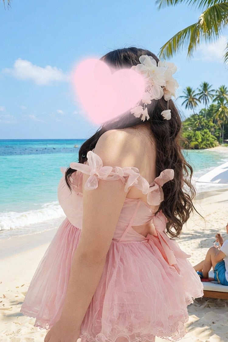 Pink Sleeveless Bow Lace Sweet Lolita Two-piece Swimsuit - Product - 12