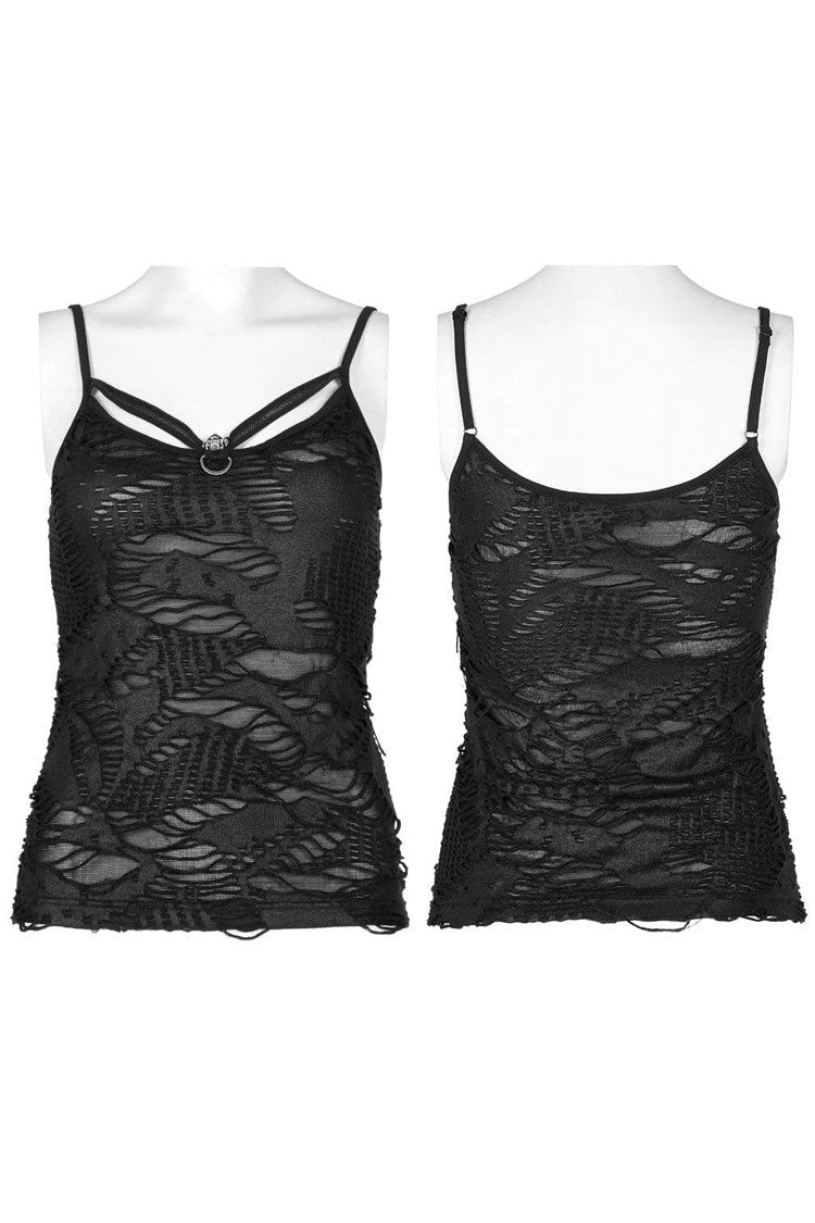 Black Gothic Daily Stretch Knit Metal Skull Decoration Sexy Women's Camisoles - Product - 5