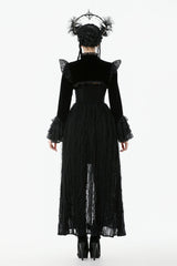 Black Stand Collar Long Flared Sleeves Lace Spliced Velvet Women's Gothic Cape - Product - 4