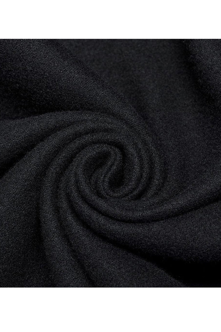 Black Punk Stand Collar Front Lacework Decorate Side Slit Long Men's Cloak - Product - 7