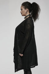 Black Soft Knitting Mottled Texture Asymmetric Hem Skull Decal On The Back Women's Plus Size Gothic Jacket - Product - 3