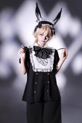 Black/White [Rabbit Hole] Long Sleeves Bow Gothic Prince Ouji Lolita Set - Product - 5