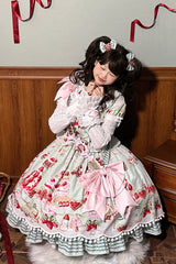 Mint Strawberry Dessert Doll Collar Short Sleeves Print Ruffle Bowknot Sweet Lolita Dress 4 Colors - Product - 9
