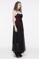 Black/Red Floral Embroidery Lace-Up Women's Gothic Slip Dress - Product - 2