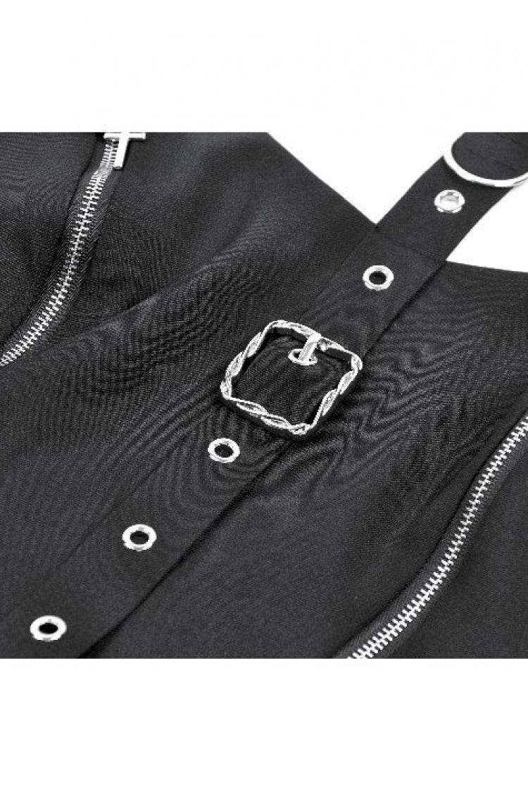 Black Buckled Zippered Women's Punk Halterneck Dress - Product - 16