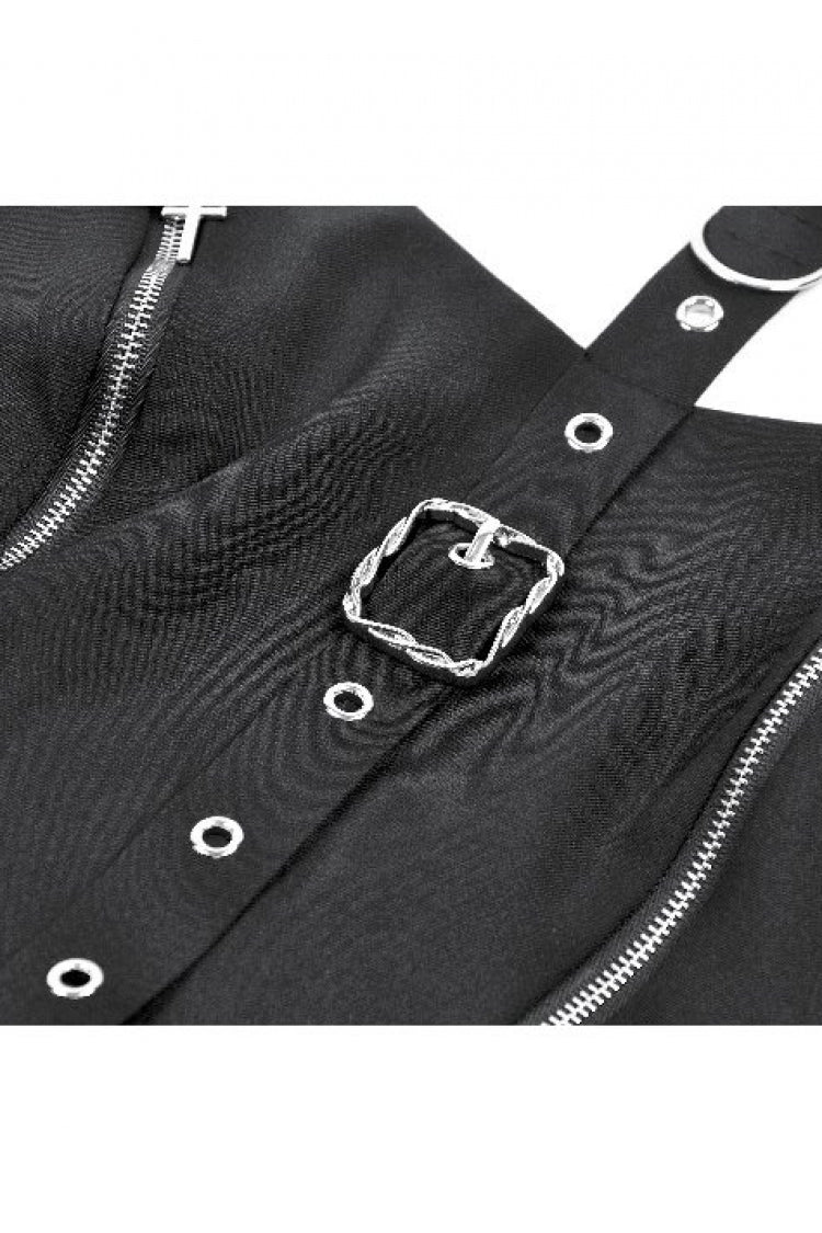Black Buckled Zippered Women's Punk Halterneck Dress - Product - 16