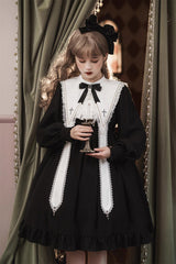 Black Long Sleeves Ruffle Bowknot Classic Gothic Elegant Nun Lolita Dress - Product - 7