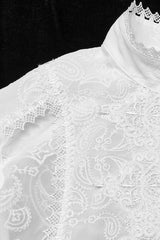 White Stand Collar Chiffon Long Sleeves Hollow Embroidery Men's Gothic Blouse - Product - 6