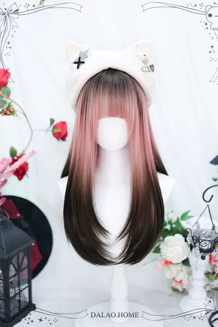 Pink/Brown Natural Gradient Sweet Lolita Long Straight Wigs - Product - 2