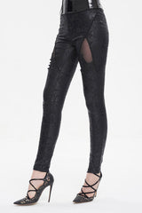 Black Floral Embroidered Mesh Splice Women's Gothic Leggings - Product - 3