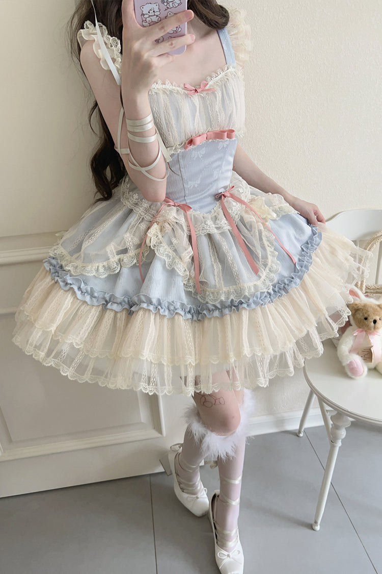 [Flower Season] Bowknot Lace Sweet Ballet Lolita Jsk Dress 4 Colors - Product - 19
