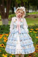 Miss Rabbit Dance Print Multi-layer Ruffle Sweet Elegant Lolita Jsk Dress 4 Colors - Product - 4