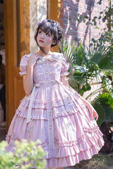 Pink Doll Collar Short Sleeves Iris Poem Print Ruffle Embroidery Sweet Lolita Dress - Product - 4
