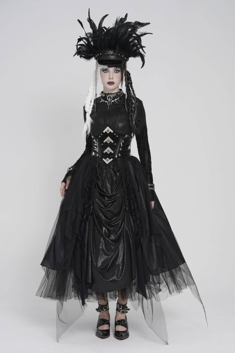 Black Multi-Layered Lace-Up Slim Irregular Asymmetric Eyelet Women's Gothic Long  Skirt - Product - 4