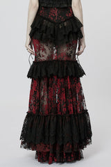 Black/Red Layered Ruffle Hollow Lace Women's Gothic Skirt - Product - 3