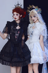 White Sleeveless Spider Embroidery Bowknot Lace Gothic Princess Lolita Skirt Two-piece Set - Product - 2