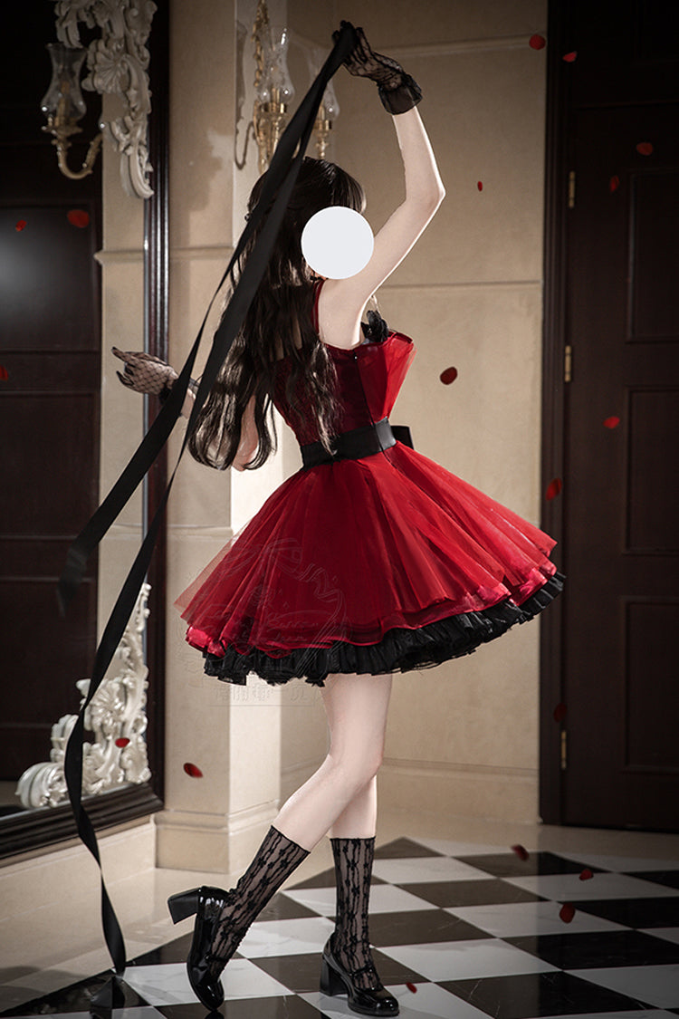 Wine Red [Eternal Night Bouquet] Sleeveless Ruffle Bowknot Sweet Princess Lolita Dress - Product - 4