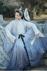 Gray Transition Chiffon Wide Sleeves Chinese Style Three Piece Suit Classic Mens Hanfu - Product - 3