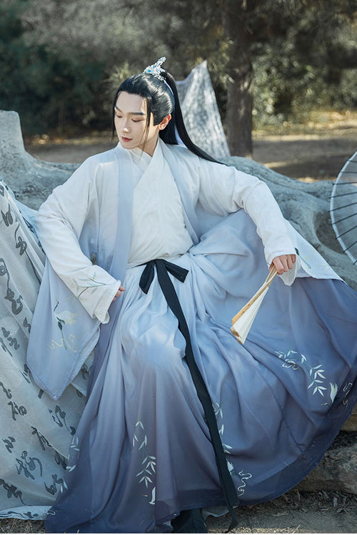 Gray Transition Chiffon Wide Sleeves Chinese Style Three Piece Suit Classic Mens Hanfu - Product - 3