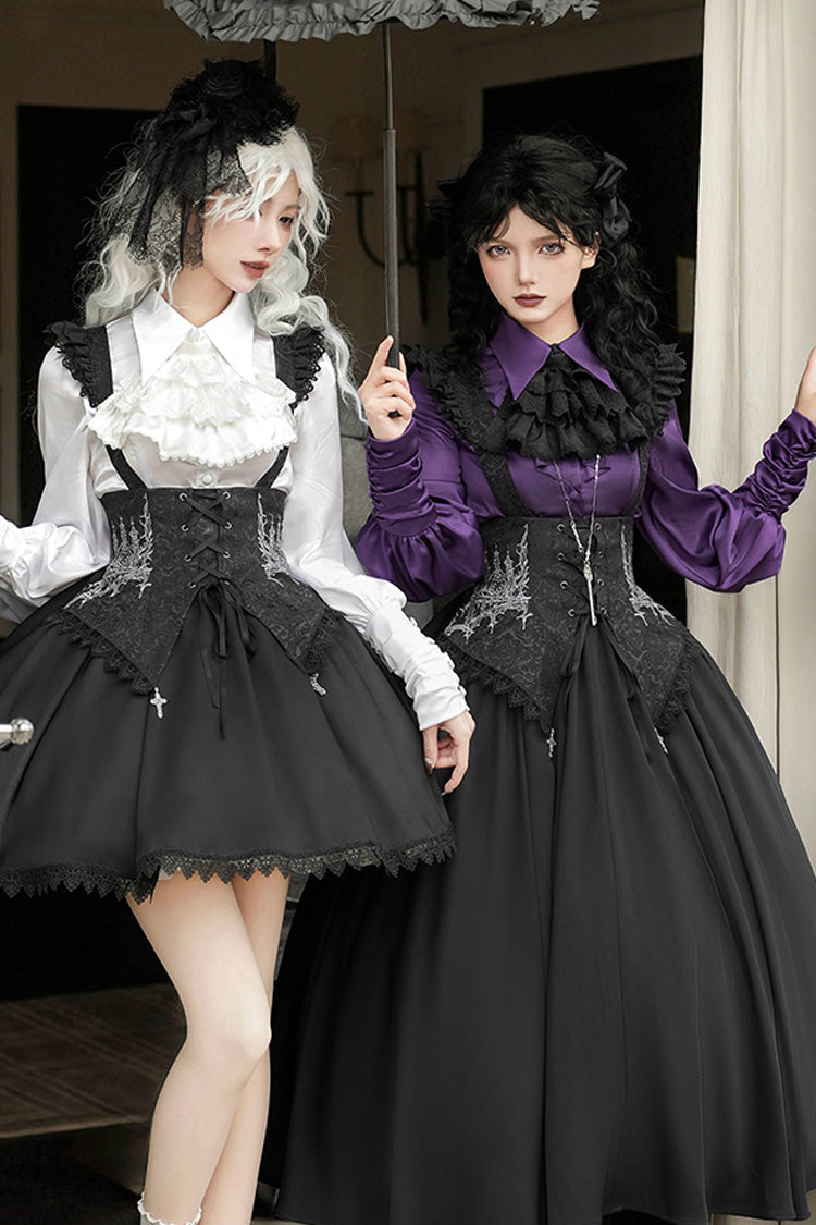 Black [Night of Thorns] Sleeveless Embroidery Lace-Up Gothic Lolita Strap Breast Support Dress 2 Versions - Product - 11