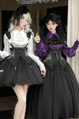 Black [Night of Thorns] Sleeveless Embroidery Lace-Up Gothic Lolita Strap Breast Support Dress 2 Versions - Product - 11