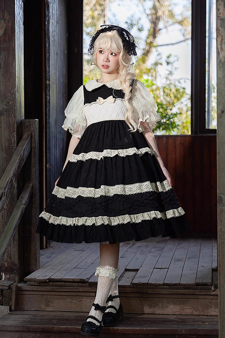 Kindergarten Class Theme Short Sleeves Jacquard Ruffle Bowknot Sweet Lolita Dress 3 Colors - Product - 12