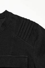 Black Round Collar Short Sleeves Pocket Denim Men's Punk T-Shirt - Product - 6