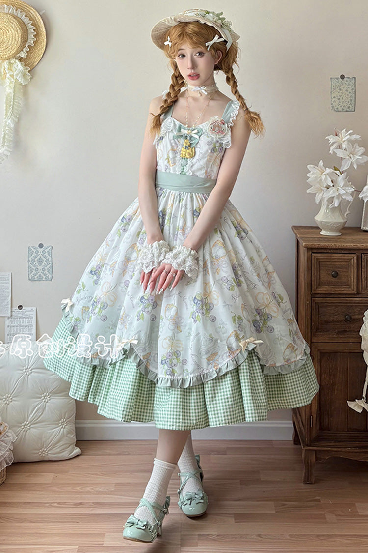 [Blueberry Early Summer] Sleeveless Print Ruffle Bowknot Sweet Lolita Jsk Dress 2 Colors (Plus Size Version) - Product - 4