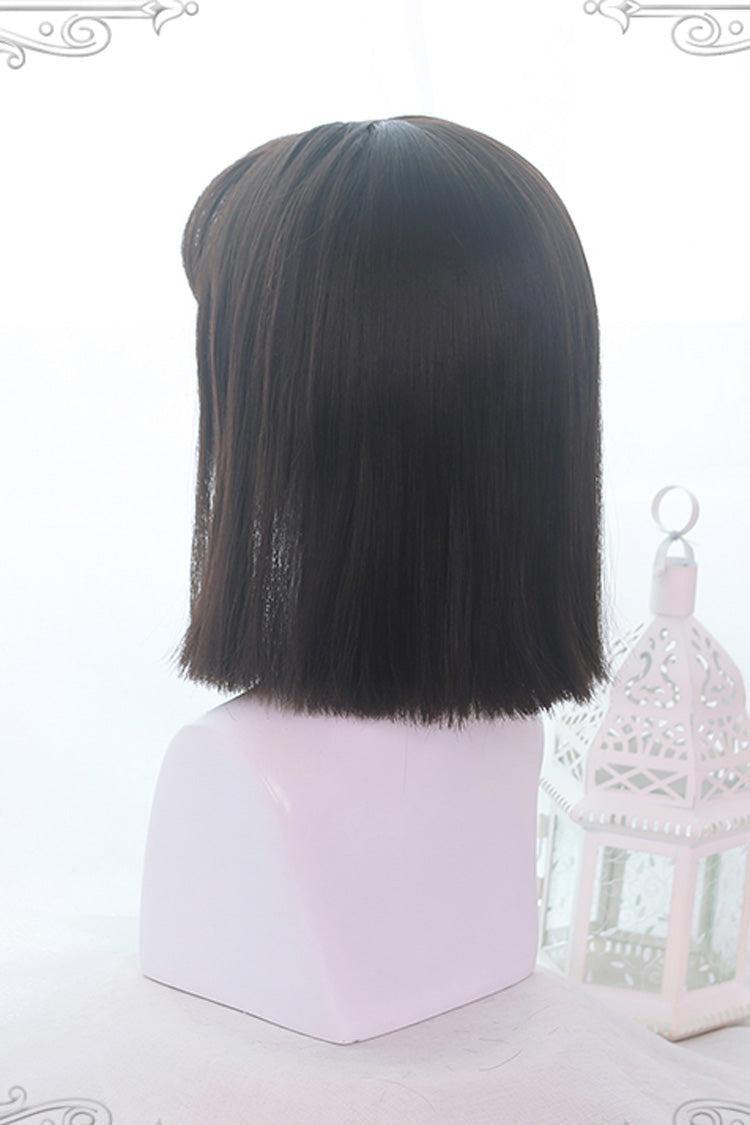 Black Air Bangs Medium Straight Hair Sweet Lolita Wig - Product - 2