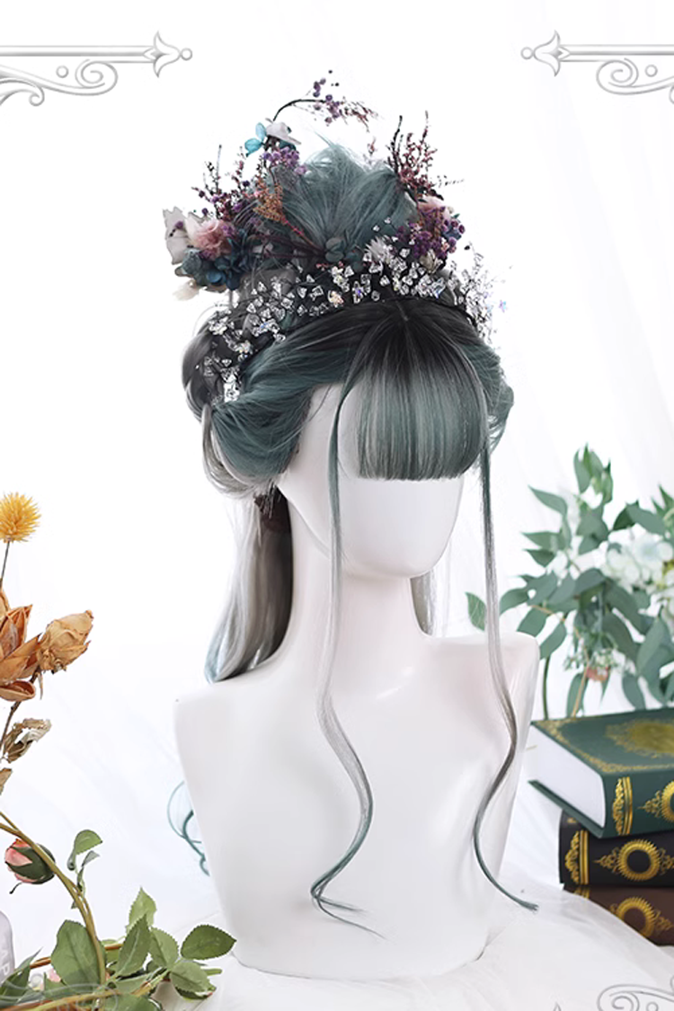 Green Gradient Gray Big Wavy Long Curly Hair Classic Lolita Wigs - Product - 4