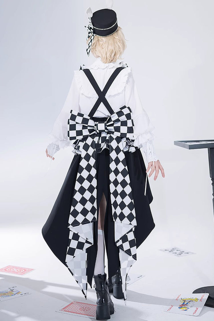 Black/White Rabbit Theater Checkerboard Print Ouji Lolita Waist Bowknot - Product - 7
