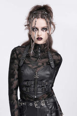 Black Halterneck Buckle Women's Punk Overbust Corset - Product - 5