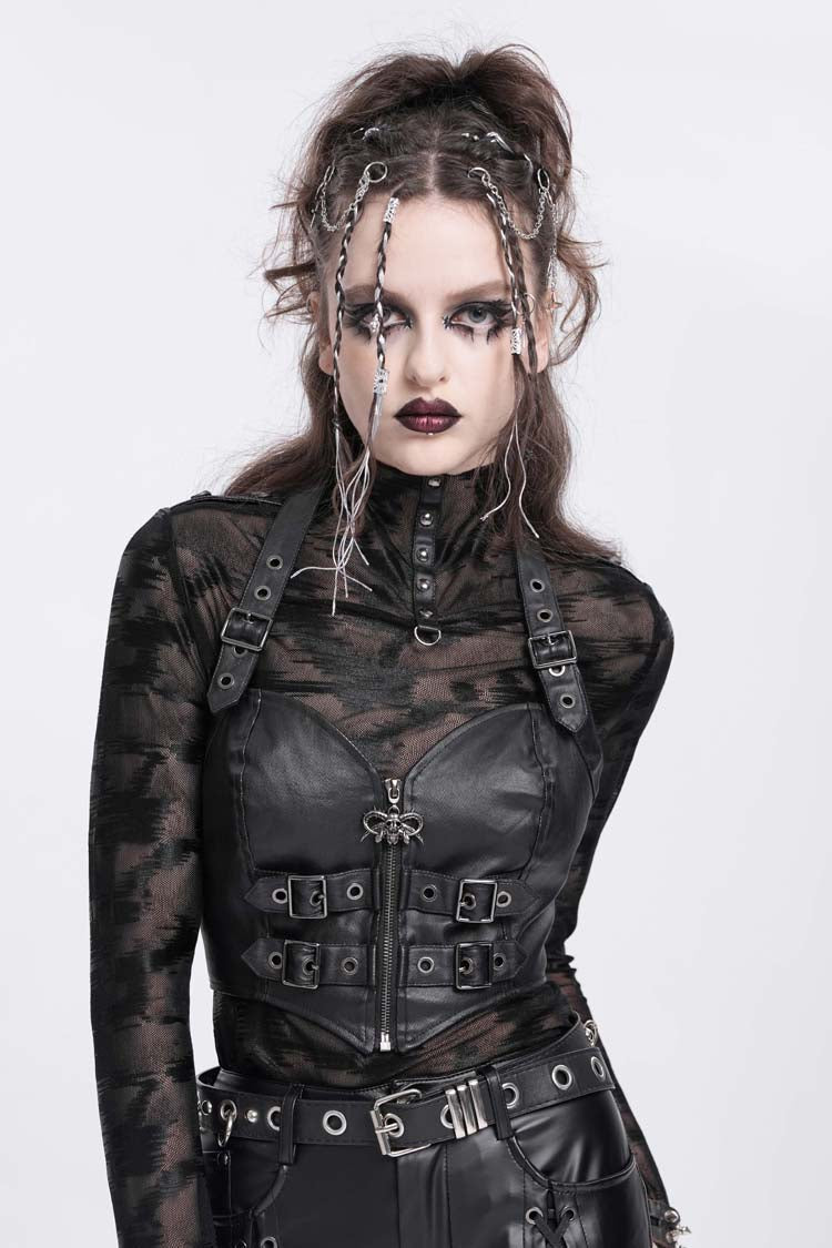 Black Halterneck Buckle Women's Punk Overbust Corset - Product - 5
