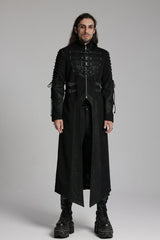 Black Buckle-up Rivets Long Sleeves Lace-Up Men's Punk Long Jacket - Black - 1