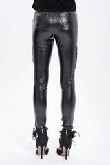 Black Chain Faux Leather Stitching Lace Women's Gothic Pants - Product - 10